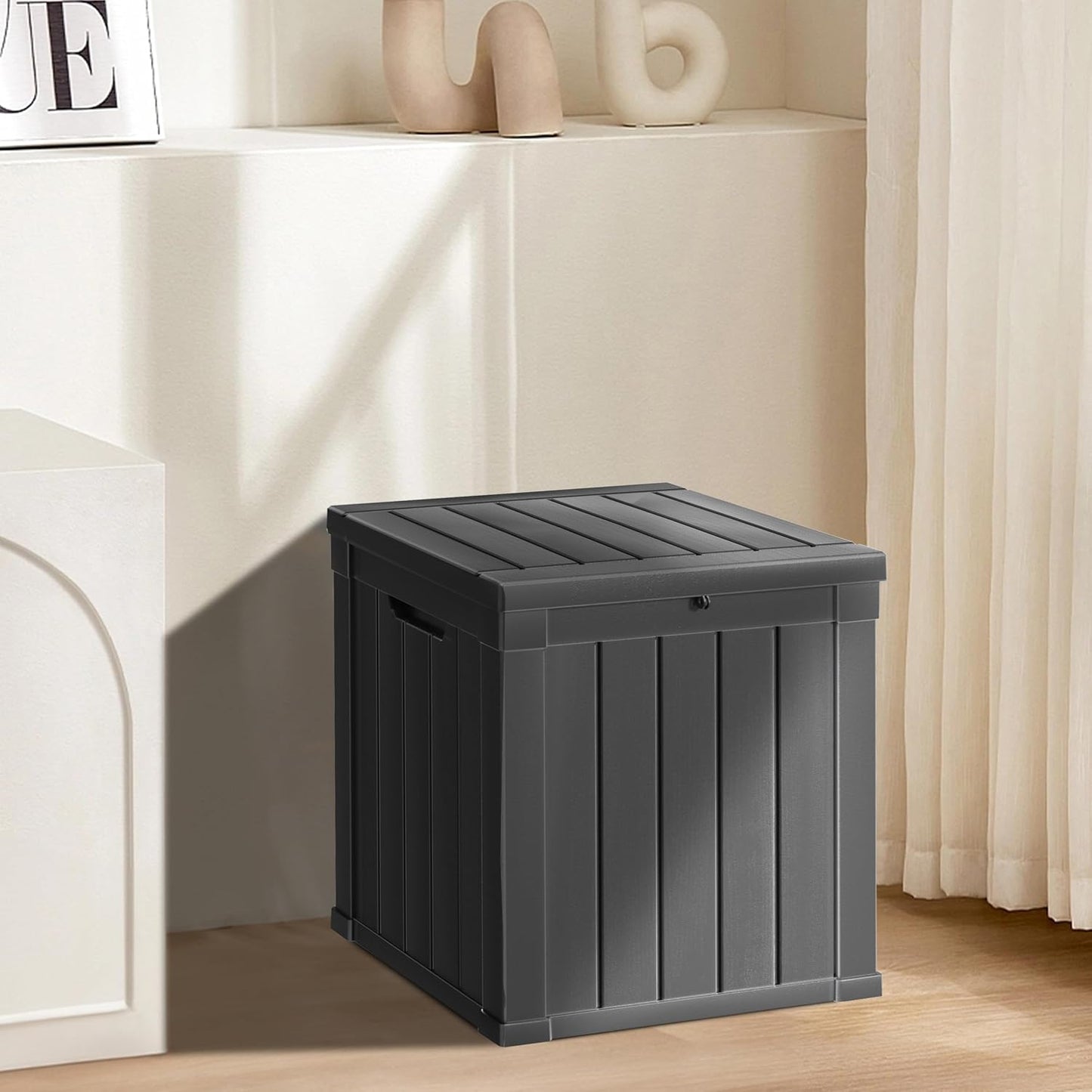 LAUSAINT HOME 320 Gallon Resin Deck Box, Package Delivery Box with Lockable Lid, Waterproof Outdoor Storage Box For Garden Tools, Patio Cushions(320 Gallon,Black)