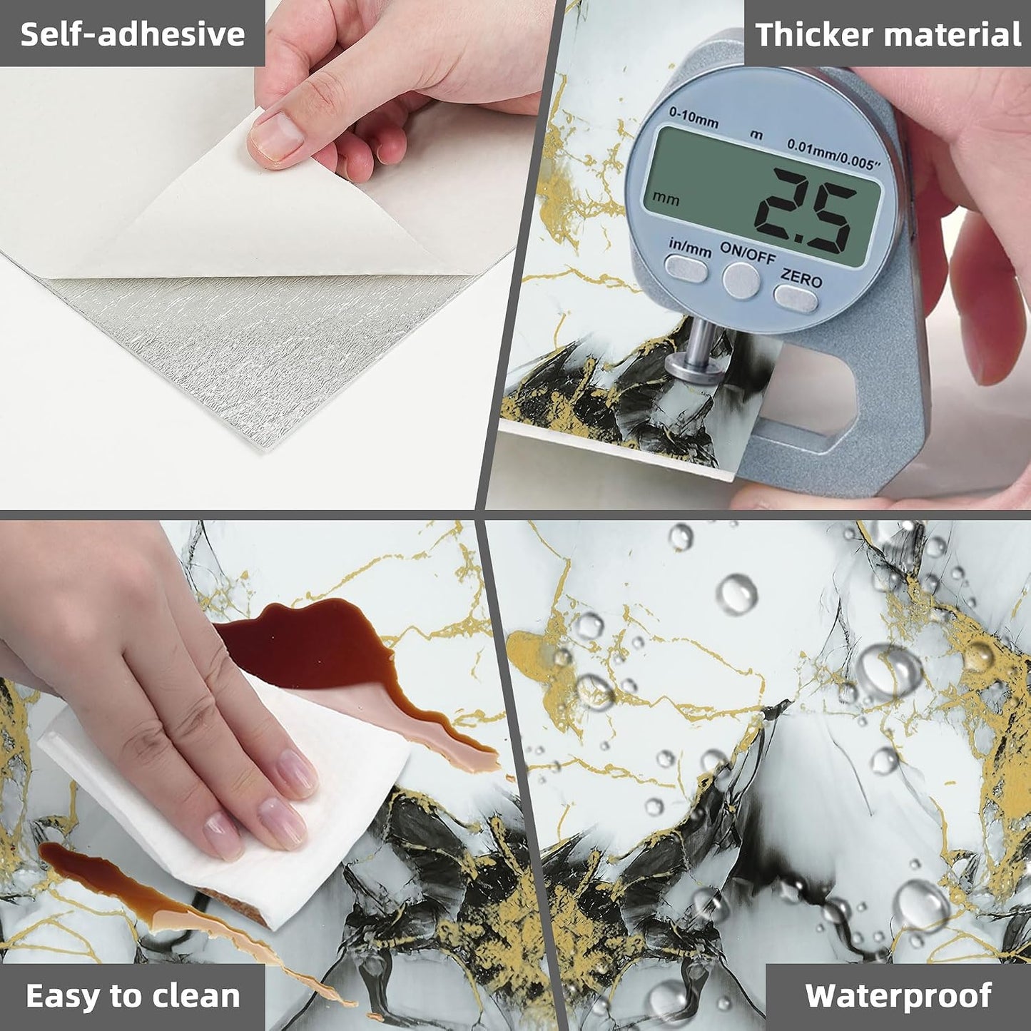 Peel and Stick Tile Shower Waterproof Marble Tiles Wall Panels, 11.8"x11.8" Self-Adhesive Backsplash Tile, 20 Pack