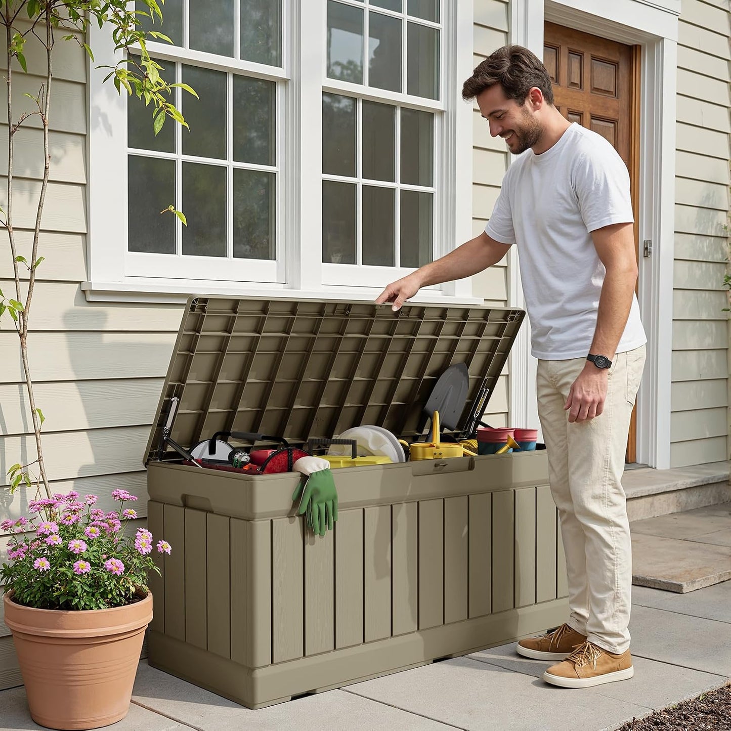Devoko 30 Gallon Resin Deck Box Waterproof Outdoor Storage Box for Patio Furniture Pool Accessories Indoor Storage for Cushion Garden Tools (30 Gallon, Black)