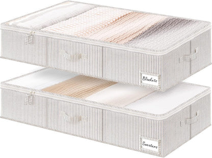 StorageWorks Large Under Bed Storage Containers with Handles and Label Holder, 2 Pack Ultra-thick Fabric Underbed Bins, Closet Organizer for Clothes, Blankets, Sweater
