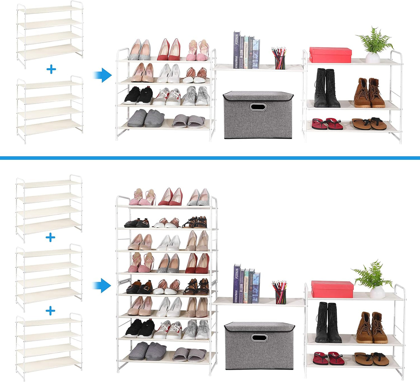 Simple Trending 3-Tier Stackable Shoe Rack, Expandable & Adjustable Shoe Shelf Storage Organizer, Wire Grid, Black