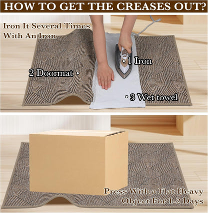 Indoor Door Mat 17"x30", Low-Profile Thin Welcome Front Door Mat Indoor Entrance, Non Slip Rubber Backing Inside Doormat Washable Entryway Dirt Resistant & Absorbent Entry Mat, Light-Brown