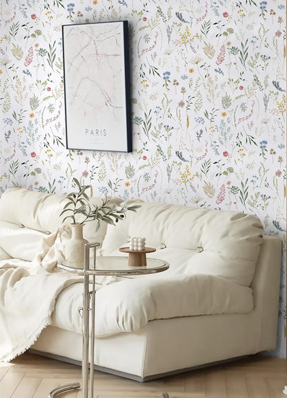 Dimoon 17.3''x78.7'' Vintage Peel and Stick Wallpaper Boho Beige Neutral Contact Paper White Floral Bird Wallpaper Removable Botanical Renter Friendly Modern Wall Paper Bedroom Bathroom Vinyl Roll