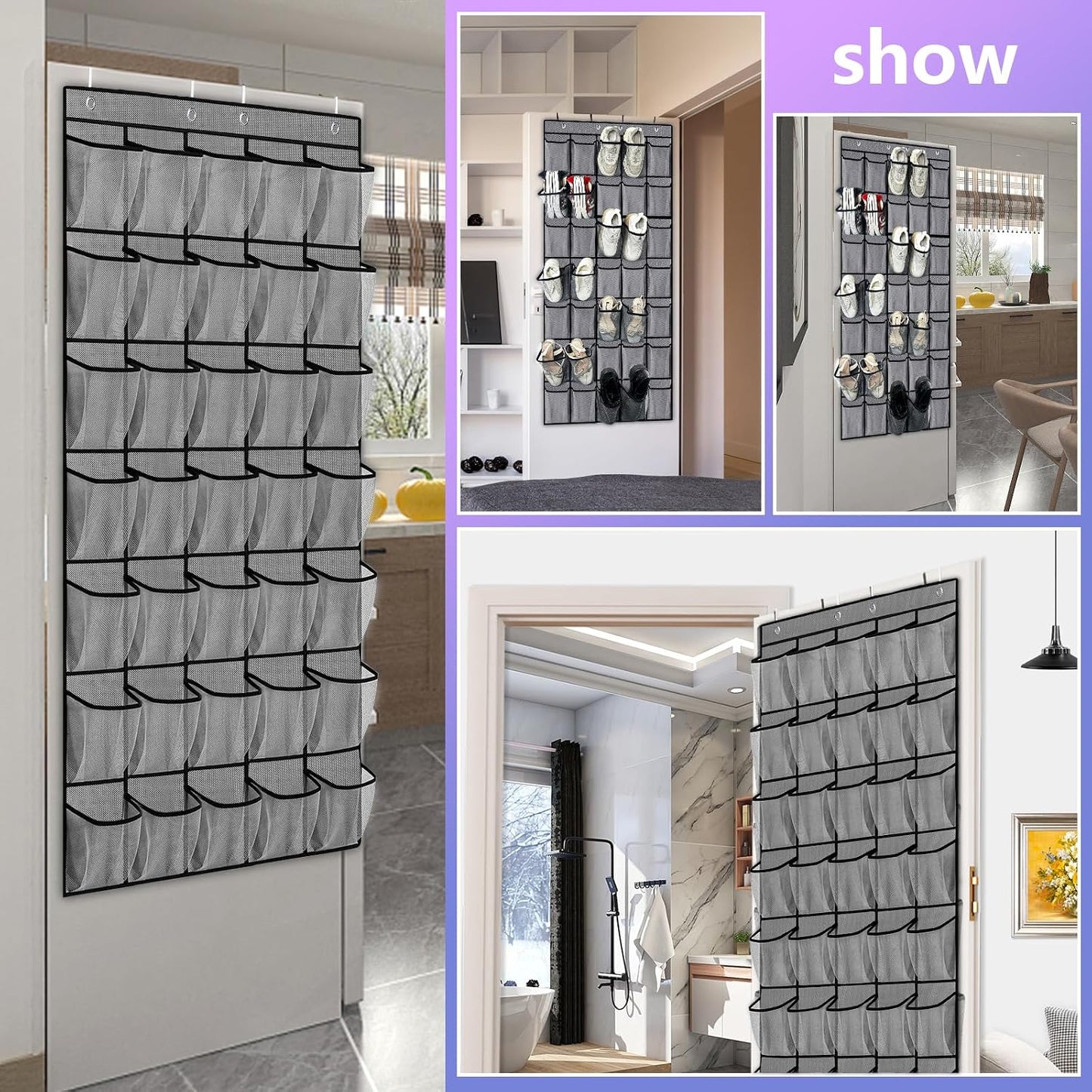 homyfort Over the Door Shoe Organizer, Hanging Shoe Rack Storage Holder with 24 Large Pockets for Closet Door, Men Women Kids Shoes, Cruise (Black)