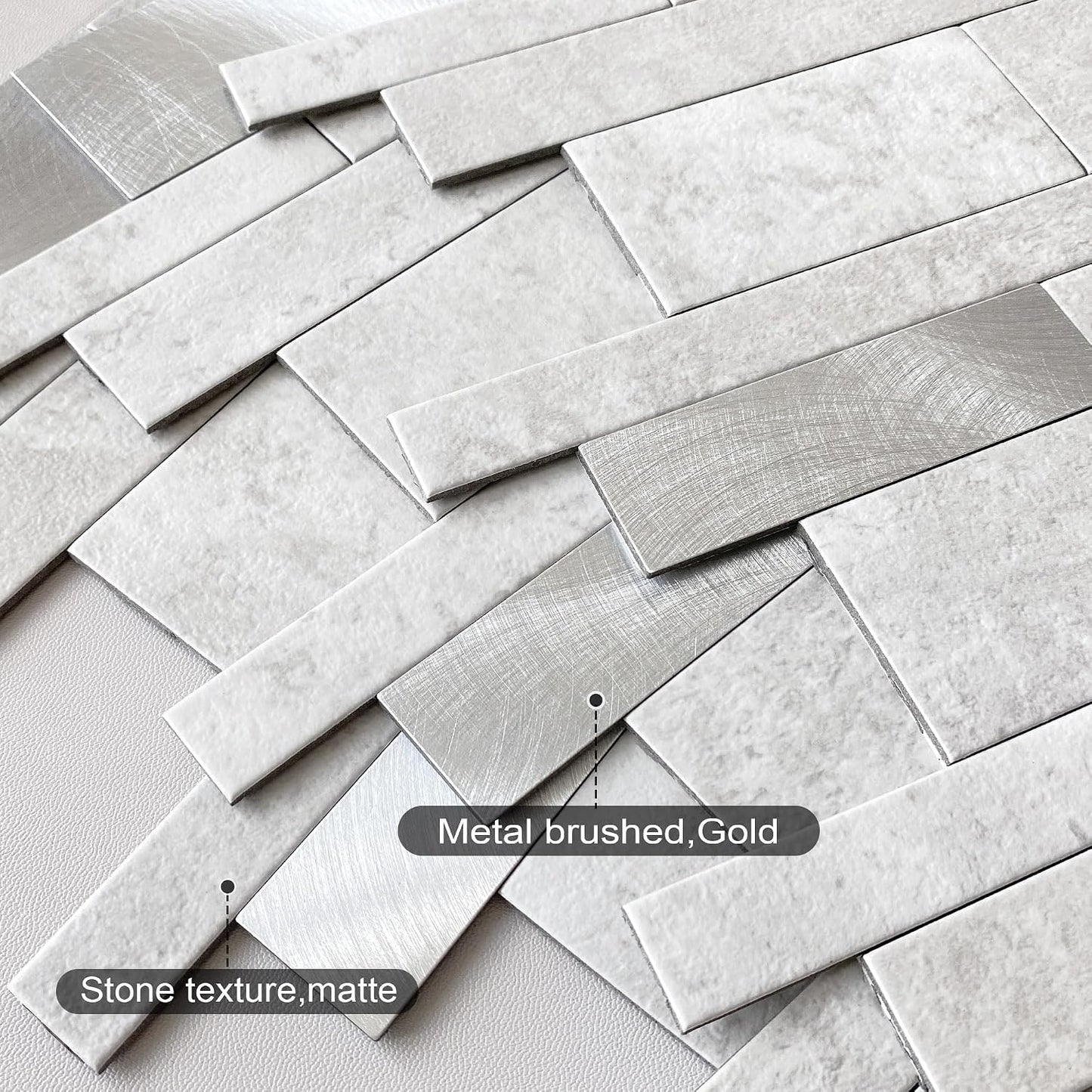 VAOVI Backsplash Tile Peel and Stick Kitchen Stone Subway Linear Mosaic Bathroom Shower Wall Waterproof(10pcs,Gray)