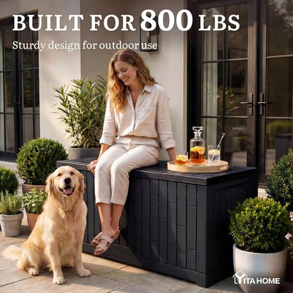 YITAHOME 31 Gallon Outdoor Storage Deck Box | Waterproof Resin Package Delivery and Storage Box with Lockable Lid for Patio Furniture Cushions, Pool Accessories, Garden