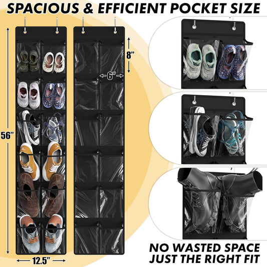 Simple Houseware 24 Pockets - 2PK 12 Large Pockets Over Door Hanging Shoe Organizer, Grey