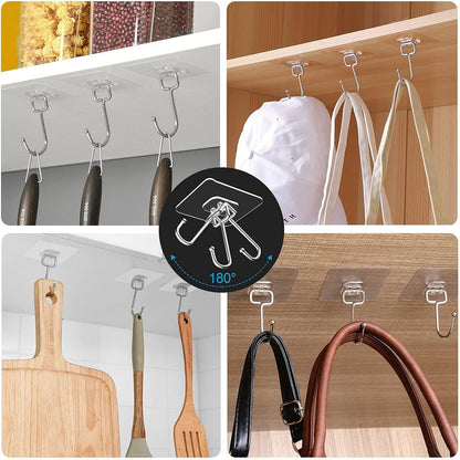 Large Adhesive Hooks, 8-Pack Sticky Hangers for Hanging Heavy Duty, Transparent Waterproof Oil-Proof and Rustproof, Towel and Coats Hooks for Bathroom,Kitchen Home and Office
