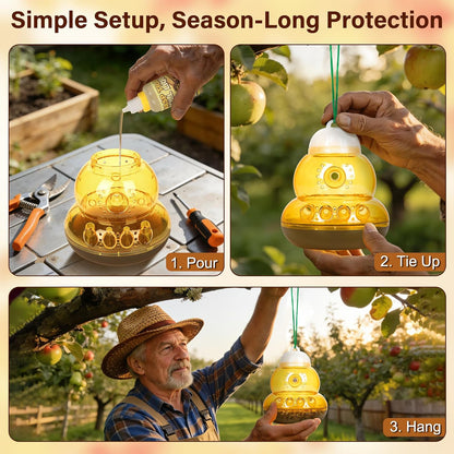 2 Pack Reusable Wasp Traps Outdoor Hanging with Baits | Bee Traps for Outside with Bait Attractant Refills Yellow Jacket Trap Carpenter Hornet Trap Wasp Catcher for Outdoor