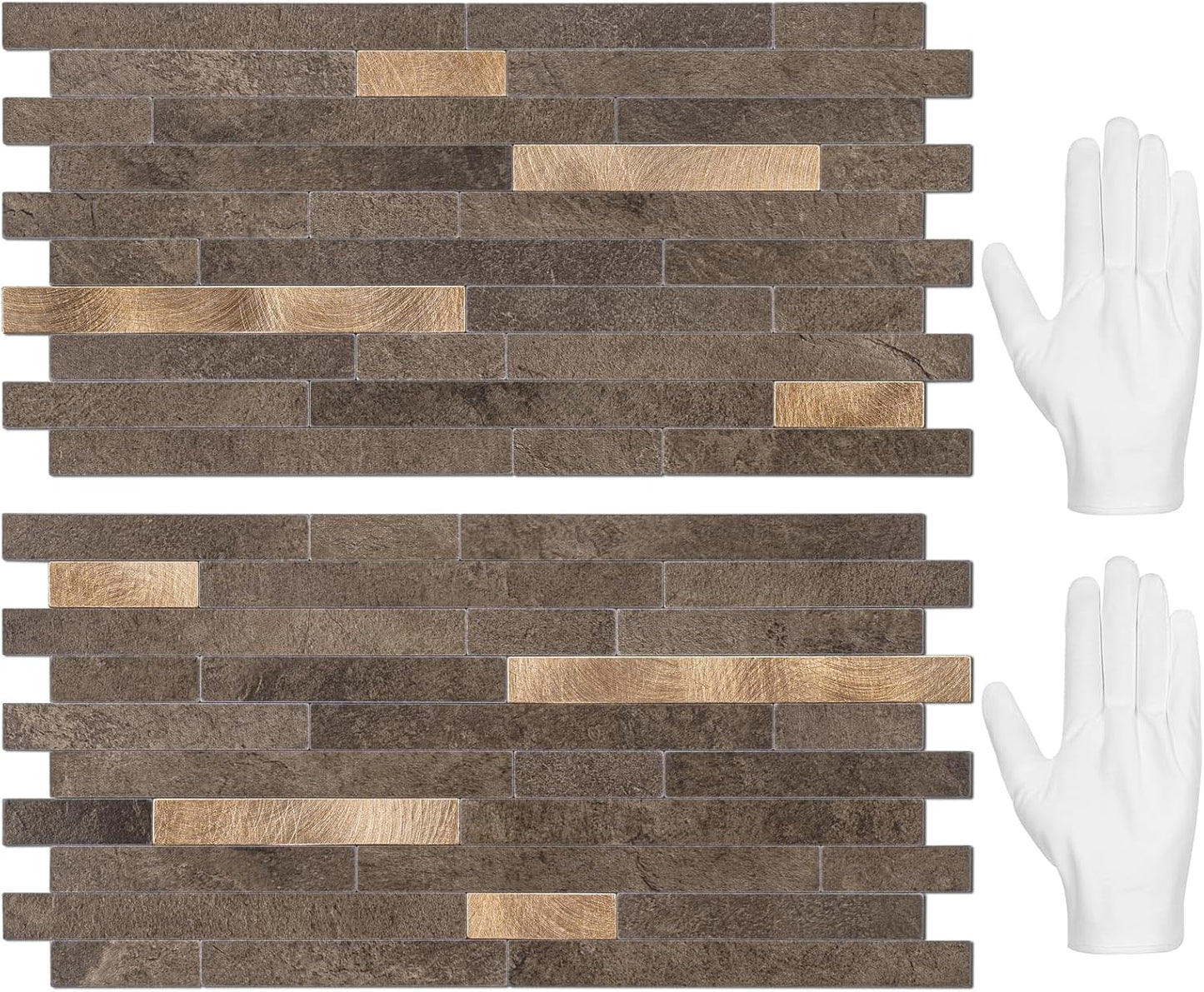 STICKGOO 20 Sheets Peel and Stick Backsplash Tile, Stick on Backsplash for Kitchen and Bathroom, White Sandstone Look PVC Mixed Metal Gold Self Adhesive Wall Tiles