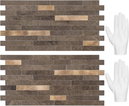 STICKGOO 20 Sheets Peel and Stick Backsplash Tile, Stick on Backsplash for Kitchen and Bathroom, White Sandstone Look PVC Mixed Metal Gold Self Adhesive Wall Tiles