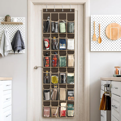 Simple Houseware 24 Pockets - Crystal Clear Over The Door Hanging Shoe Organizer, Gray (64'' x 19'')
