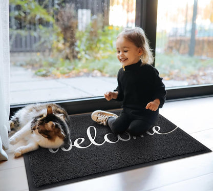 EARTHALL Door Mat Outside Inside Home Doormat, 30"x17.5", Durable Floor Mat Non Slip Mat Ultra Absorb Mud Easy Clean Front Doormat for Garage, Entryway, Patio, High Traffic Areas, Black