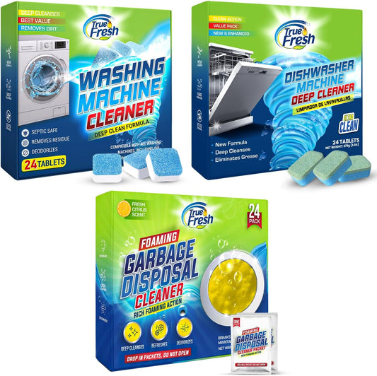 72 Tablets for a Sparkling Kitchen – 48 Dishwasher Cleaner & Washing Machine Cleaner Tablets + 24 Garbage Disposal Deodorizer Packets -Deep Cleaning, Drain Maintenance & Septic Safe Maintainance