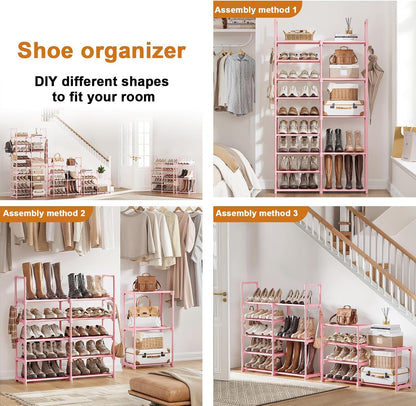 WOWLIVE 9 Tiers Large Shoe Rack Storage Organizer for Closet 50-55 Pairs Shoe Tower Unit Shelf Stackable Shoe Rack with Metal Pipes Plastic Connectors Black(SSS3B9)