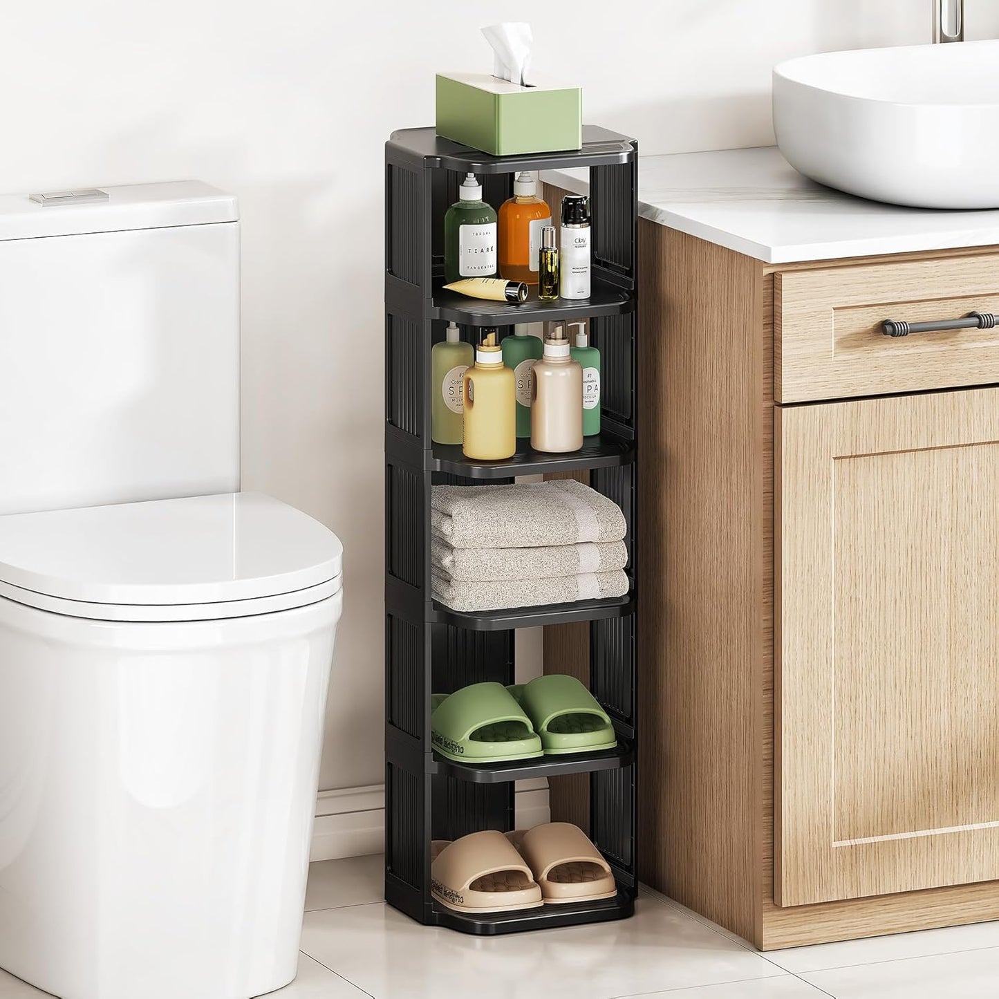 Kitstorack 8-Tier Vertical Plastic Shoe Rack, Freestanding Stackable Storage Organizer for Small Closets and Tight Spaces