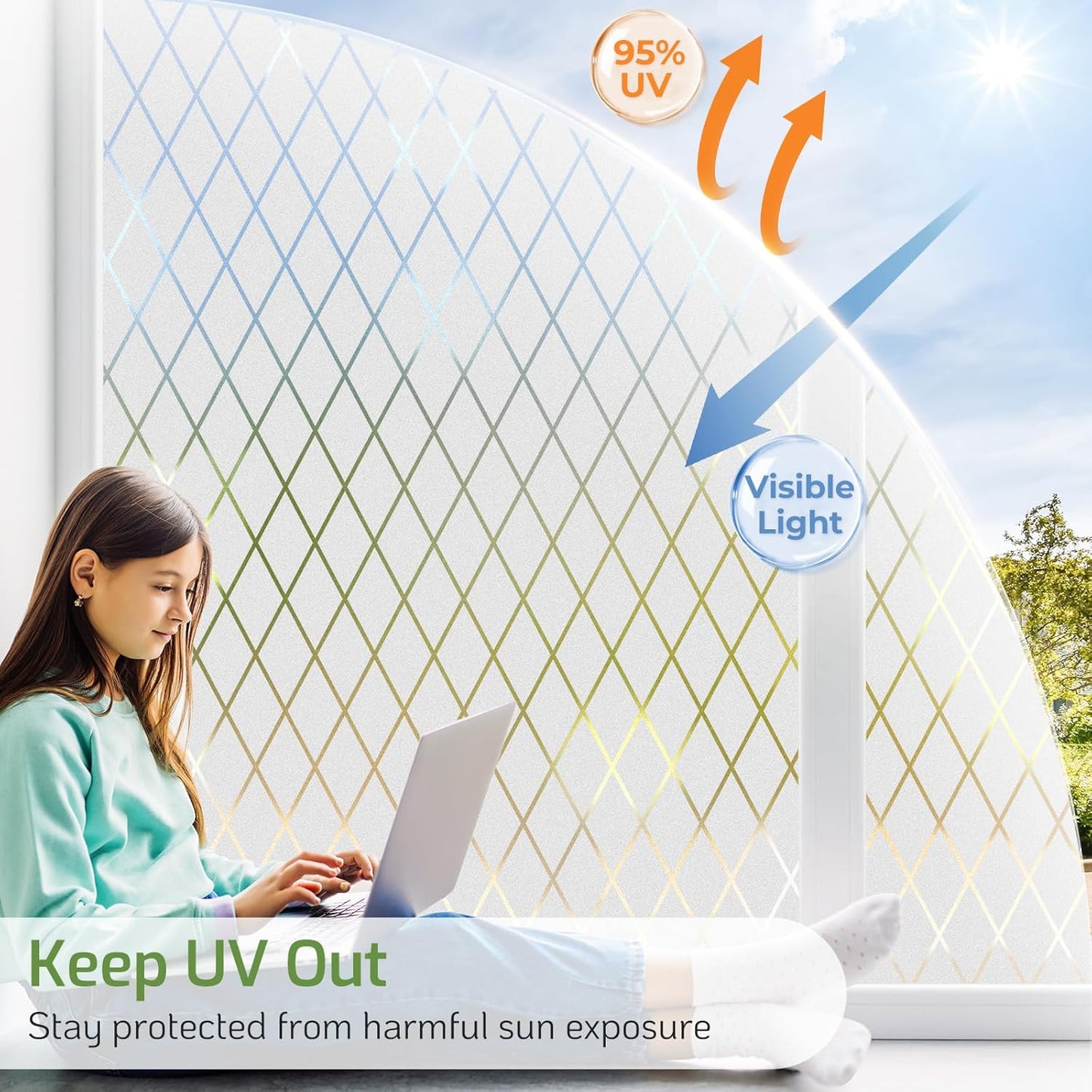 LUTE Window Privacy Film, Frosted Glass Window Film for Bathroom, Static Cling Removable Heat Control Glass Coverings, Non Adhesive Opaque Door Sticker for Home Office (Pure, 17.5" x 78.7")