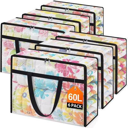 4 Packs Clear Under Bed Storage Containers - 60 L Large Capacity Clothes Storage Bags with Lid & Sturdy Handles, Foldable Moving Bags, Clothing Organizer Totes for Bedding, Comforter, Sheet