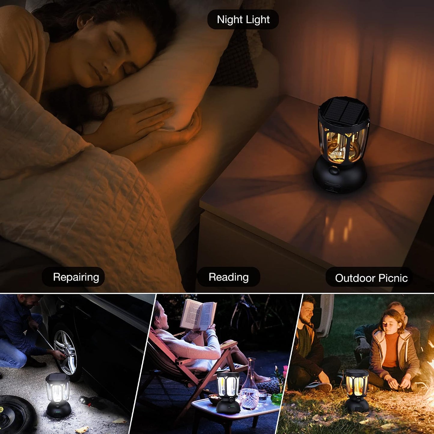 Raynic 6000 LED Camping Lantern, 650LM Hand Crank Solar Battery Powered Rechargeable Lantern, Emergency Lights for Home Power Failure, Hurricane, USB Cable Included