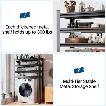 Over Washer and Dryer Shelves, Laundry Room Shelves Adjustable Metal Heavy Duty Freestanding Storage Shelving, Washing Machine Rack for Organization and Storage, Black (39.4" W X 17.7" D X 71.2" H)