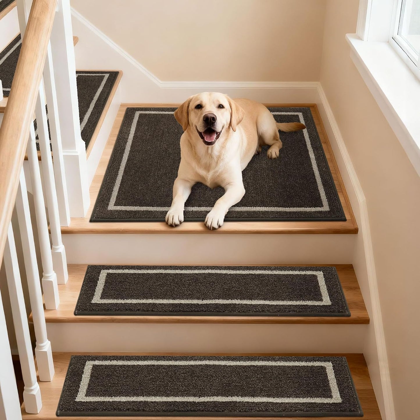 COSY HOMEER Soft Stair Treads Non-Slip Carpet Mat 28inX9in Indoor Stair Runners for Wooden Steps, Stair Rugs for Kids and Dogs, 100% Polyester TPE Backing 4pcs, Grey