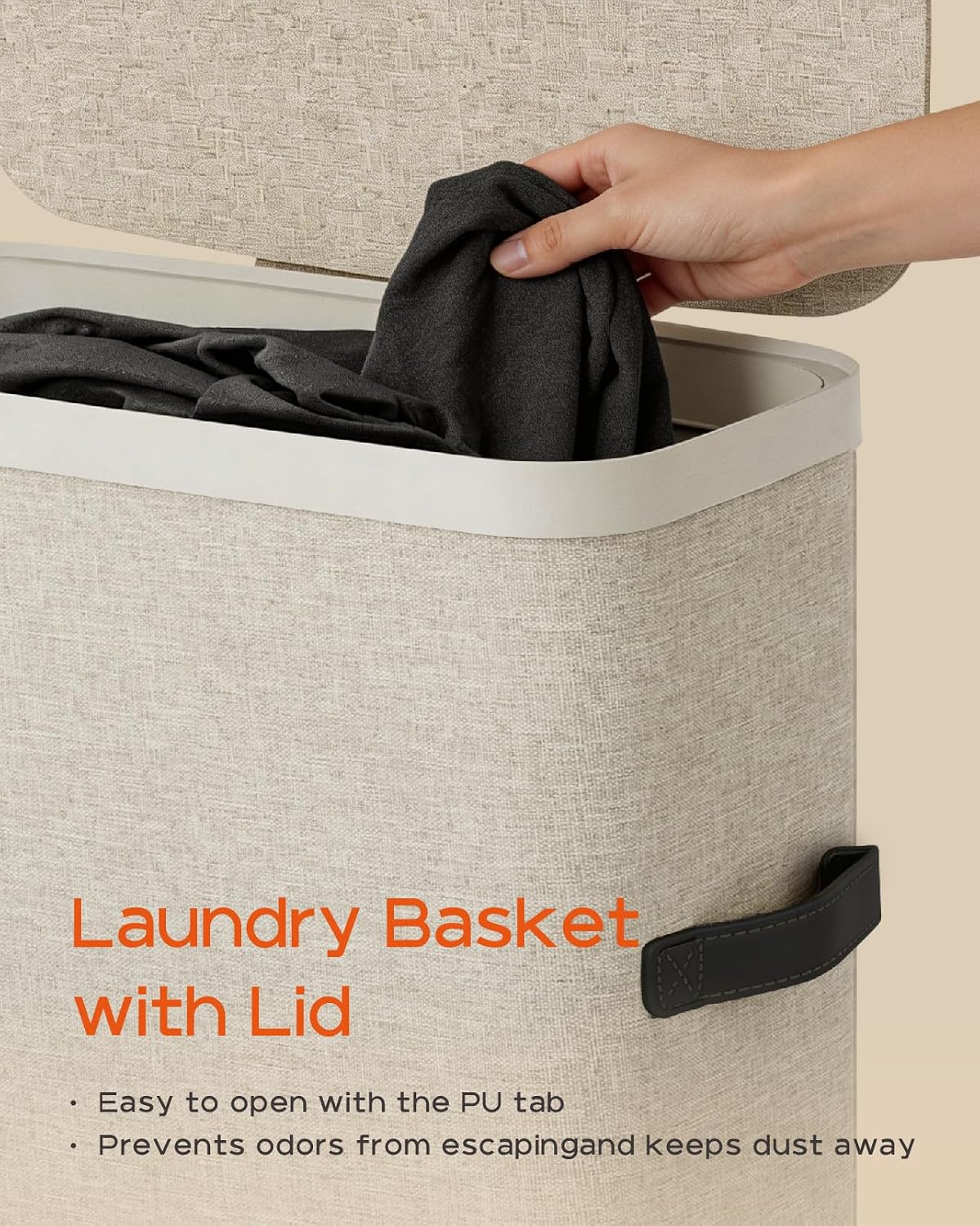 CASAMAYA Laundry Basket with Lid, Laundry Hamper 3 Section, 190L collapsible Laundry Organizer, Easy Assembly, with Handles and Removable Liners, 25.2 x 15.7 x 29.5 Inches, Beige JSP904M