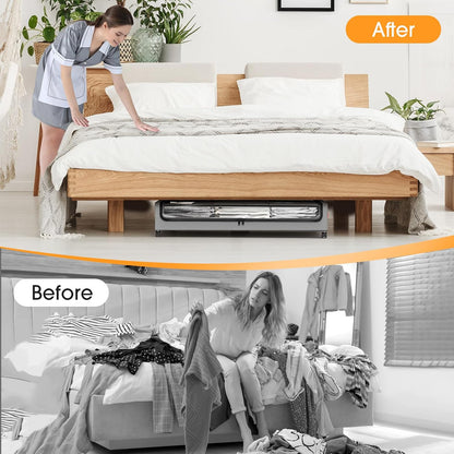 SpaceHacks Under Bed Storage with Wheels 2Pack Storage Containers with Clear Window&Label Under Bed Drawers Rolling Under Bed Storage for Clothes,Shoes, Blankets (30.71 x 16.93 x 6.69 in, Dark Grey)
