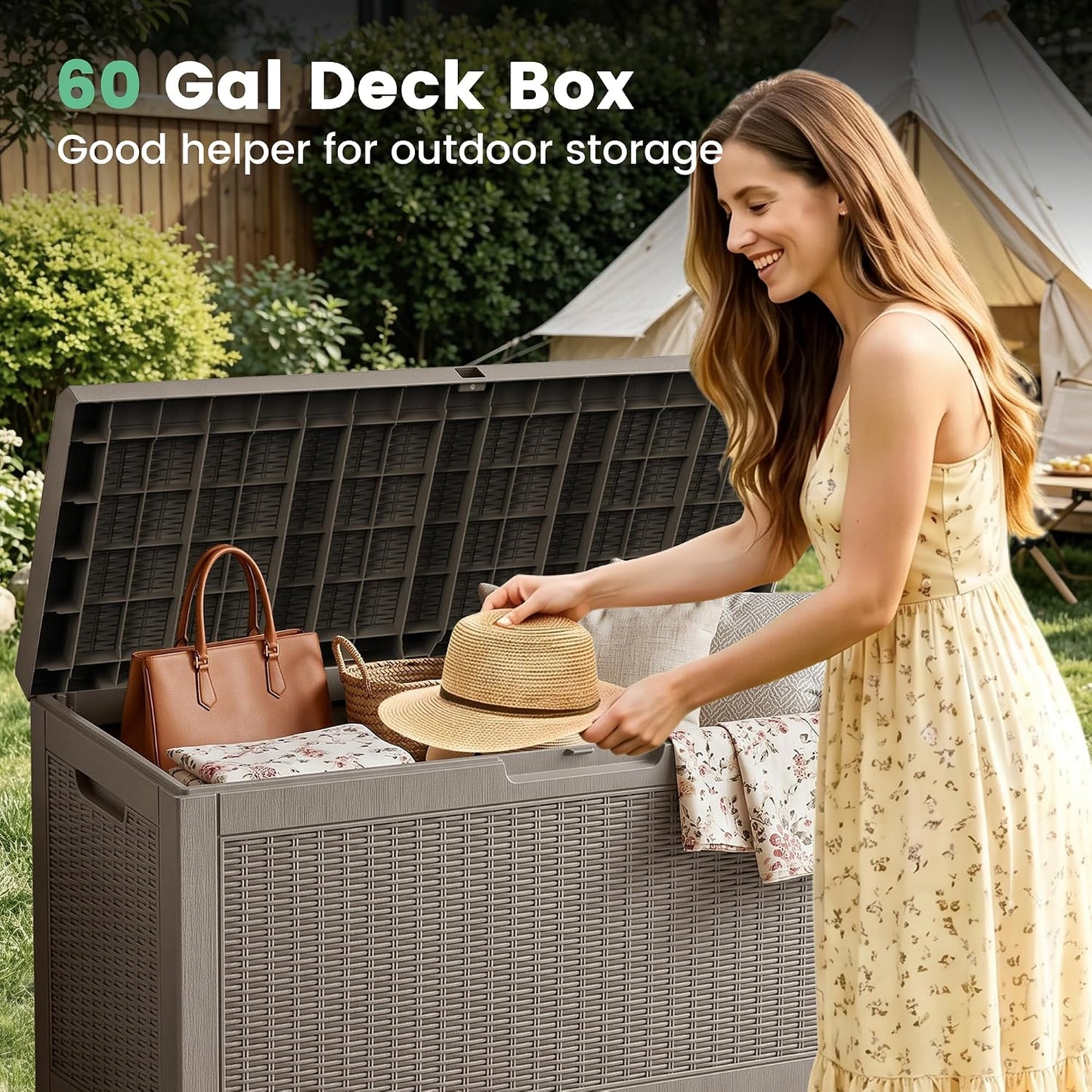 100 Gallon Storage Box, Waterproof Resin Deck Box with Hydraulic Piston Design, Lockable Storage Bench for Package Delivery, Storage Bin for Patio Cushions, Garden Tools, Black