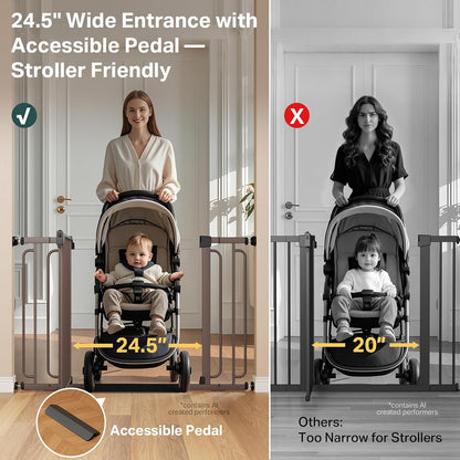 Cumbor 29.7-48" Baby Gate for Stairs, Mom's Choice Awards Winner-Dog Gate for Doorways, Auto Close Safety Pet Gate for Dogs Indoor, Easy Install Pressure Mounted Child Gate with Walk Thru Door, Brown