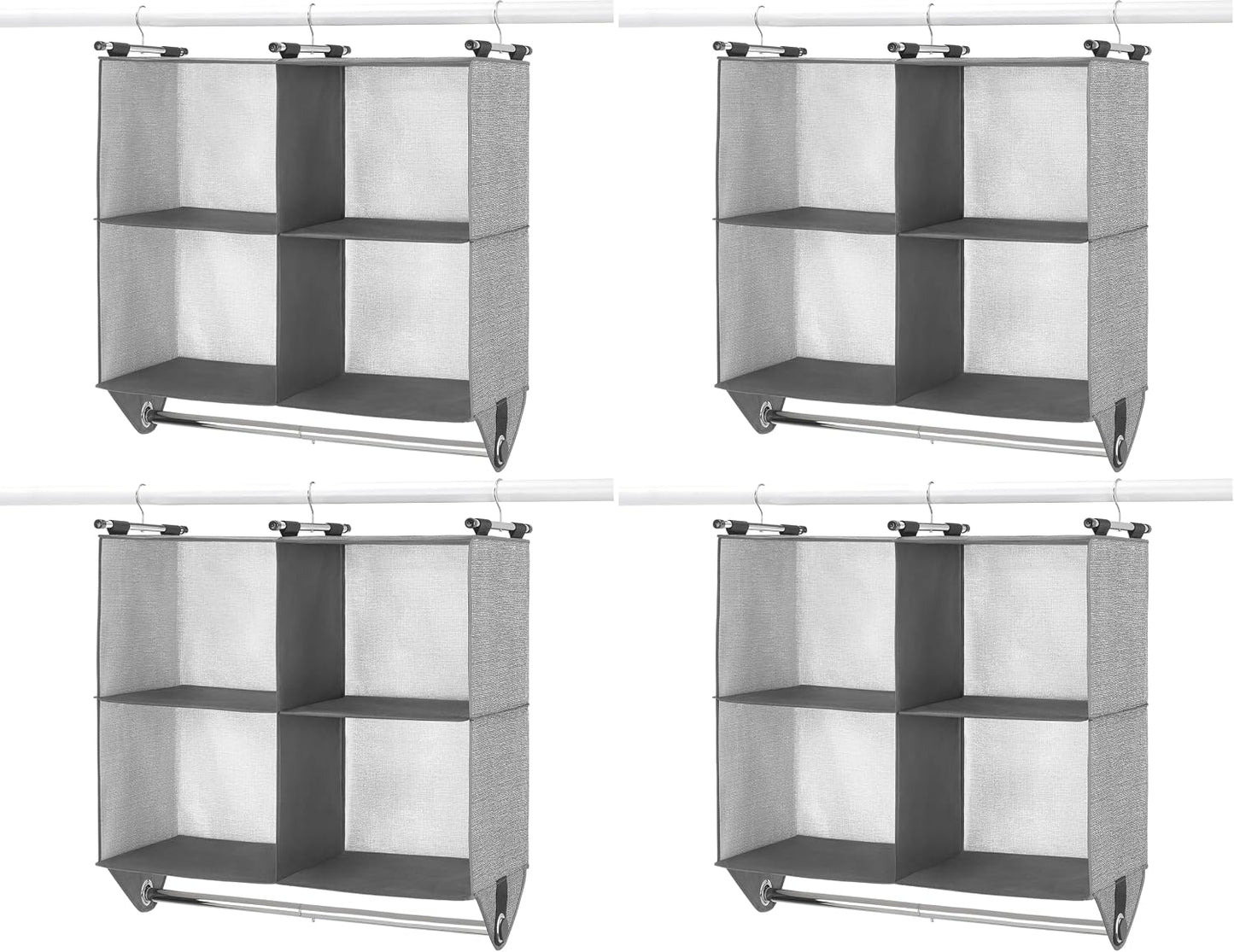 Whitmor 4 Section Fabric Closet Organizer Shelving with Built In Chrome Garment Rod