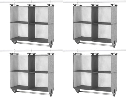 Whitmor 4 Section Fabric Closet Organizer Shelving with Built In Chrome Garment Rod