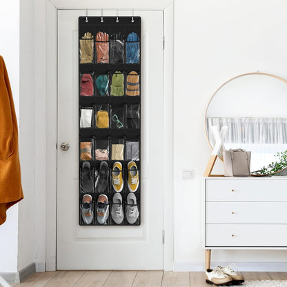 Simple Houseware 24 Pockets - Crystal Clear Over The Door Hanging Shoe Organizer, Gray (64'' x 19'')