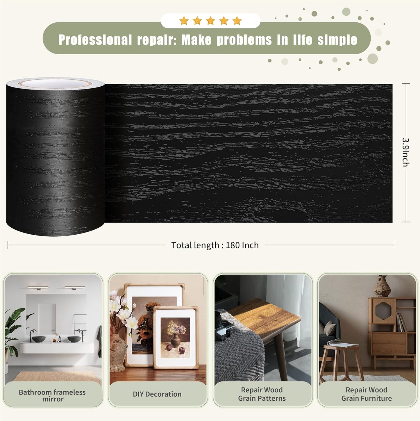 Besezx Wood Grain Repair Tape, 2.4" X15', Self Adhesive Wood Grain Repair Patch for Tables, Chairs, Baseboards, Doors, Windows, Floors, All Kinds of Furniture Renovation, Handicraft DIY. (Natural oak)