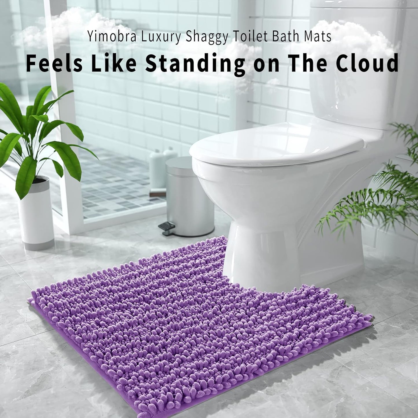 Yimobra Bathroom Rugs Non Slip Washable - Ultra Soft Absorbent Chenille Bath Mat, Quick Dry Shaggy Floor Carpet for Tub Shower, Gray Home Decor Accessories, 24x17 Inch