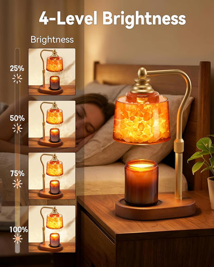 3-in-1 Candle Warmer Lamp with Timer Dimmable, Himalayan Salt Lamp & Passive Diffuser, Gifts for Women, House Warming Gifts, Wax Melt Warmer for Jar Candles (2 Bulbs)