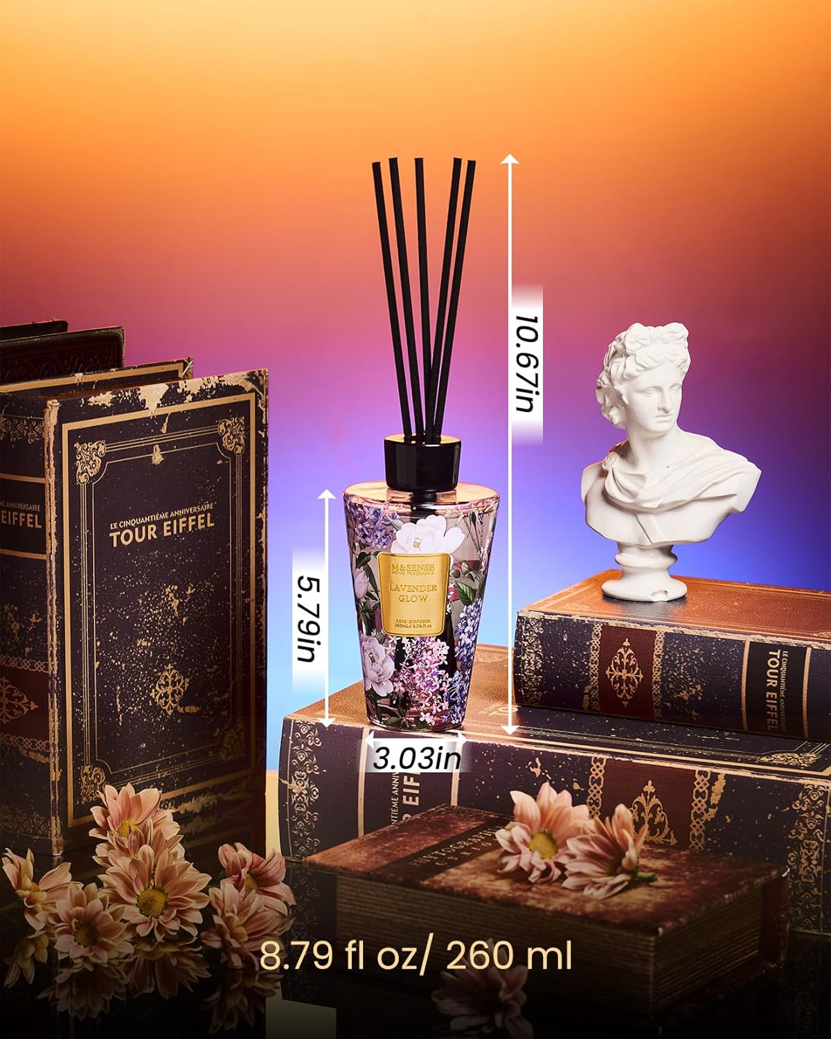 M&SENSE Reed Diffuser Set, Jasmine Sandalwood Scented 6.3 fl oz Natural Essential Oil Diffusers with Sticks, Non-Toxic Organic Air Freshener, Long-Lasting Fragrance Oils for Home Bathroom Living Room