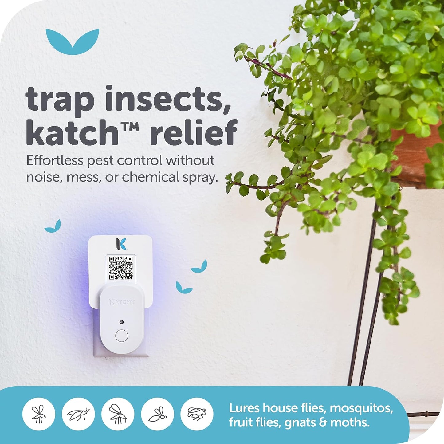 Katchy Flying Insect Trap Indoor – Catcher & Killer for Mosquito, Fruit Fly, Gnat & Small Moth – Non-Zapper with Suction & Blue Light – Ideal for Indoor Spaces, Kitchen & Plants (Original, Black)