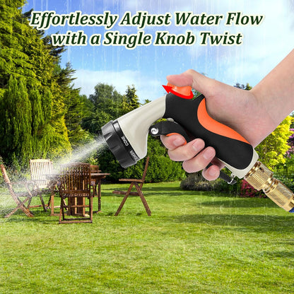 Garden Hose Nozzle, Heavy Duty Metal Water Nozzle with 8 Adjustable Spray Patterns, High Pressure Ergonomic Flow Control for Watering Plants, Lawns, Washing Cars, Pets, Black with Green