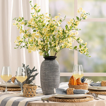 Ceramic Flower Vase, Small Rustic Farmhouse Vases Home Decor, Short Pottery Decorative Pampas Vase for Table Living Room Entryway Mantel Bookshelf Bedroom Bathroom Kitchen - 6" W