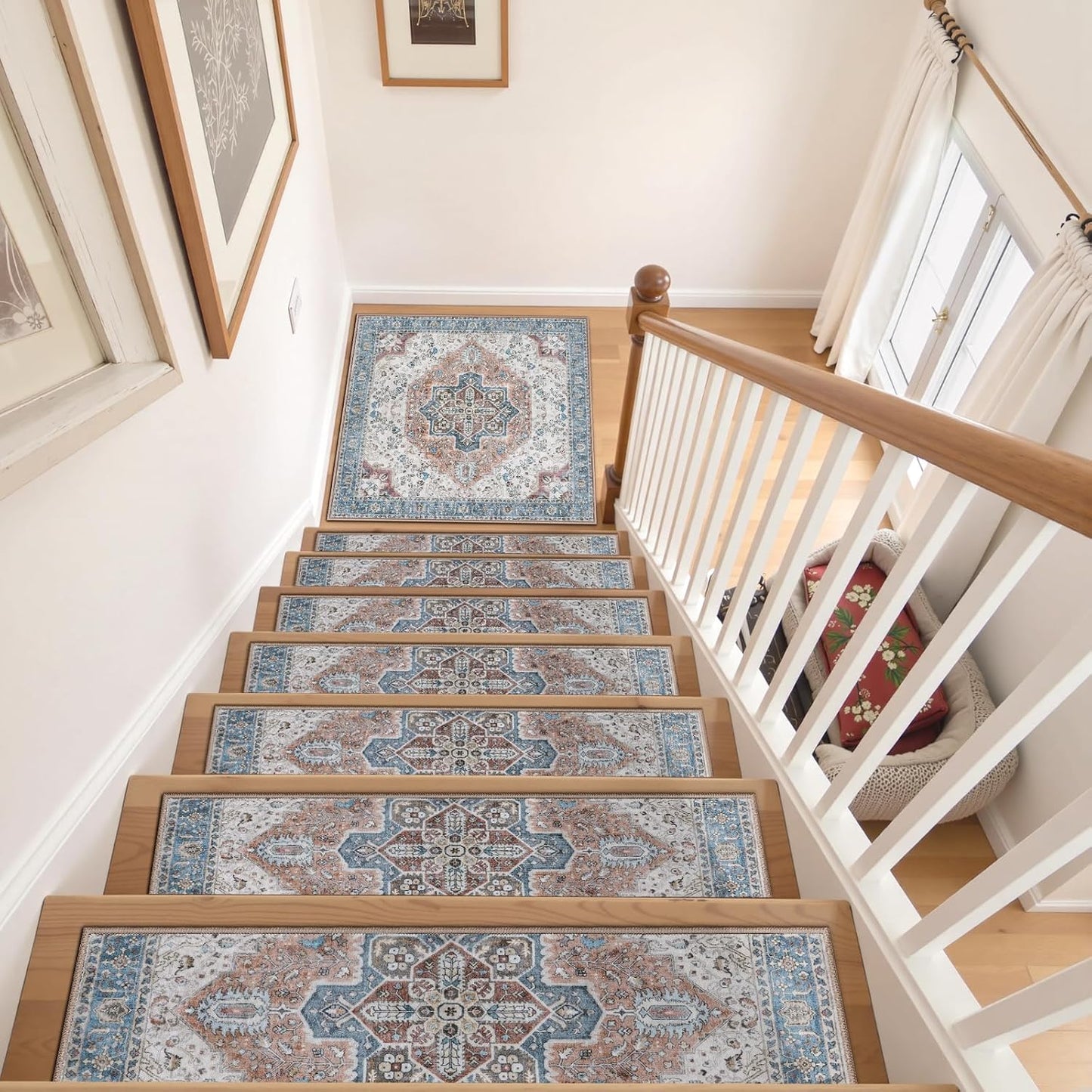 OJIA Stair Treads Non Slip for Wooden Steps Indoor 15PCS Carpet Stair Treads, Rubber Backing Stair Carpet Treads, Residue Free 8"x30" Staircase Step Treads Edging Stair Rugs for Kids & Pets, Gray