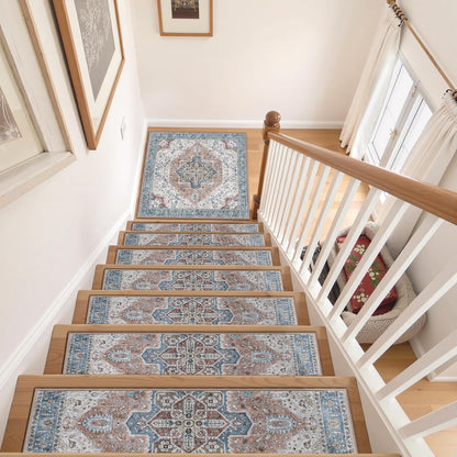 OJIA Stair Treads Non Slip for Wooden Steps Indoor 15PCS Carpet Stair Treads, Rubber Backing Stair Carpet Treads, Residue Free 8"x30" Staircase Step Treads Edging Stair Rugs for Kids & Pets, Gray