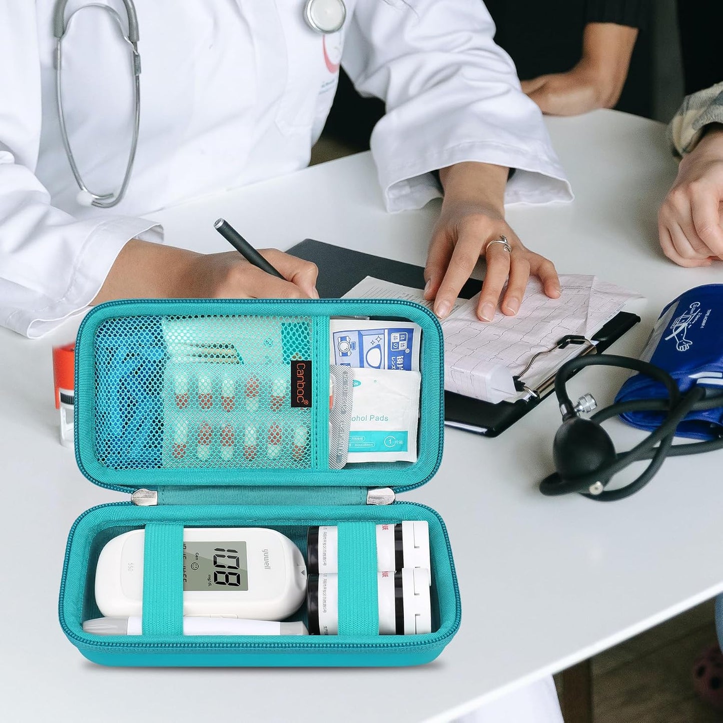 Canboc Diabetic Supplies Case, Carrying Organizer for Glucose Meter, Lancing Device, Blood Sugar Test Strips, Lancets, Insulin Pens, Alcohol Wipe and Other Diabetes Care Accessories, Rose Gold