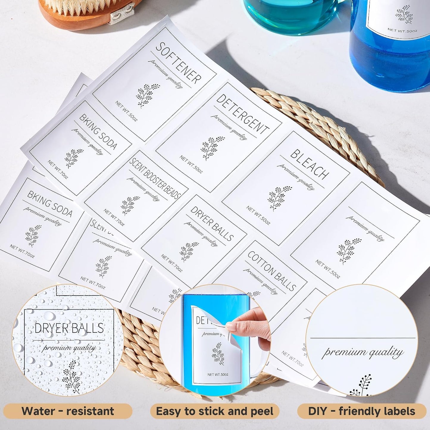 Laundry Detergent Dispenser Set with Labels and Handle for Laundry Room Organization and Storage- Easy Pour 2 Pack 50 oz Liquid Laundry Containers for Laundry Room Decor, Farmhouse Decor