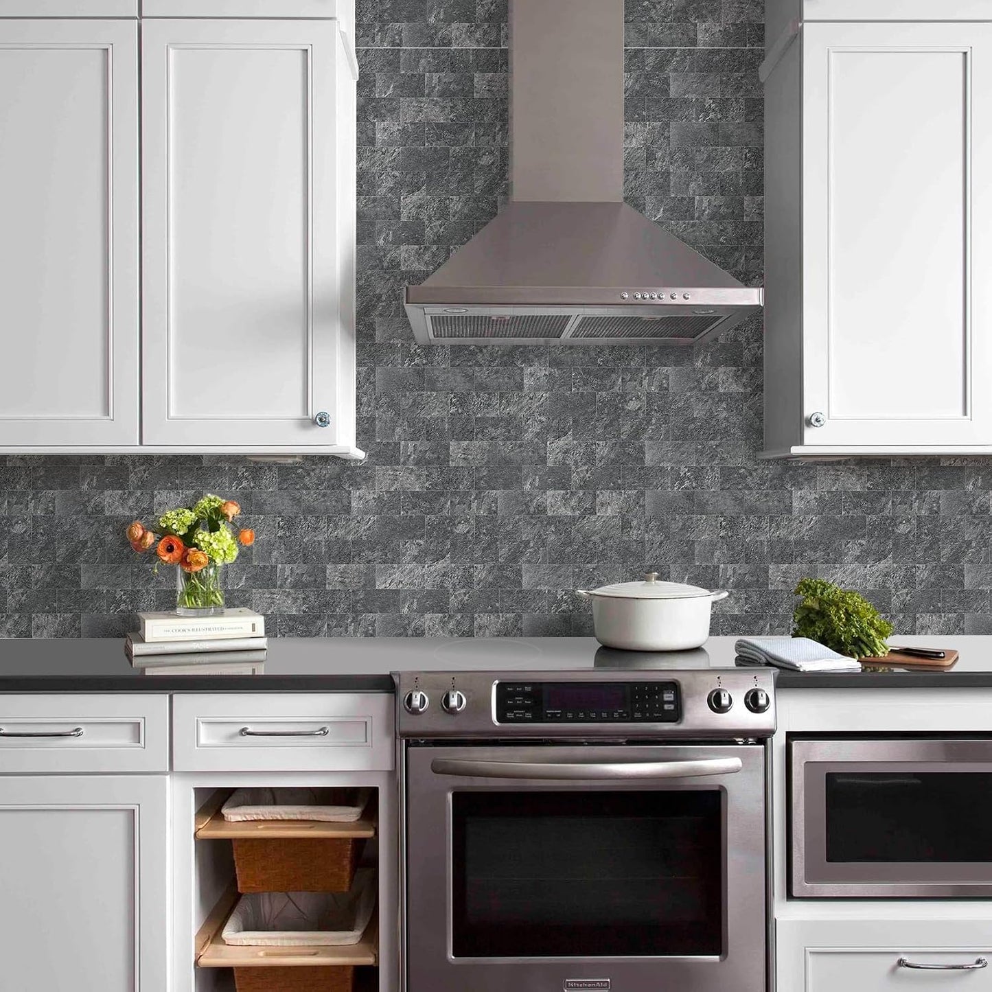Vamos Tile 100-Piece Glossy Dolomite White Peel and Stick Backsplash Tile,3''x6'' PVC Subway Tile with White Grout, Stick on Backsplash for Kitchen/Bathroom/Fireplace