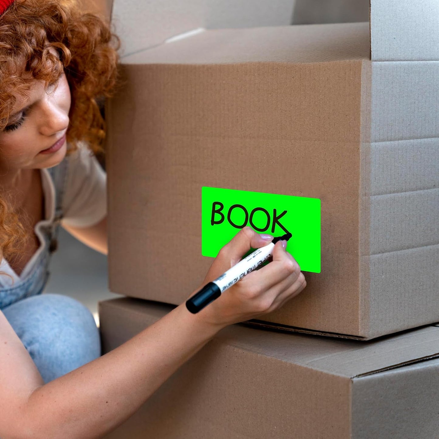 PARLAIM 3 X 5 Inch Rectangle Adhesive Color Coding Stickers,Square Inventory Stickers -250 Per Dispenser Box (Fluorescent Green)