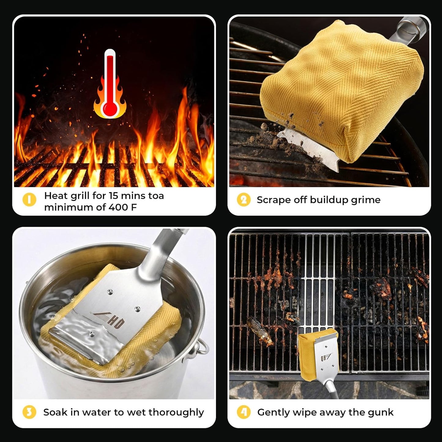 Grill Brush Bristle Free for Outdoor Grill, Steam BBQ Grill Cleaner Brush with Scraper, 1 Replaceable Cleaning Head, Grilling Accessories for Cast Iron, Stainless-Steel Grates, Porcelain