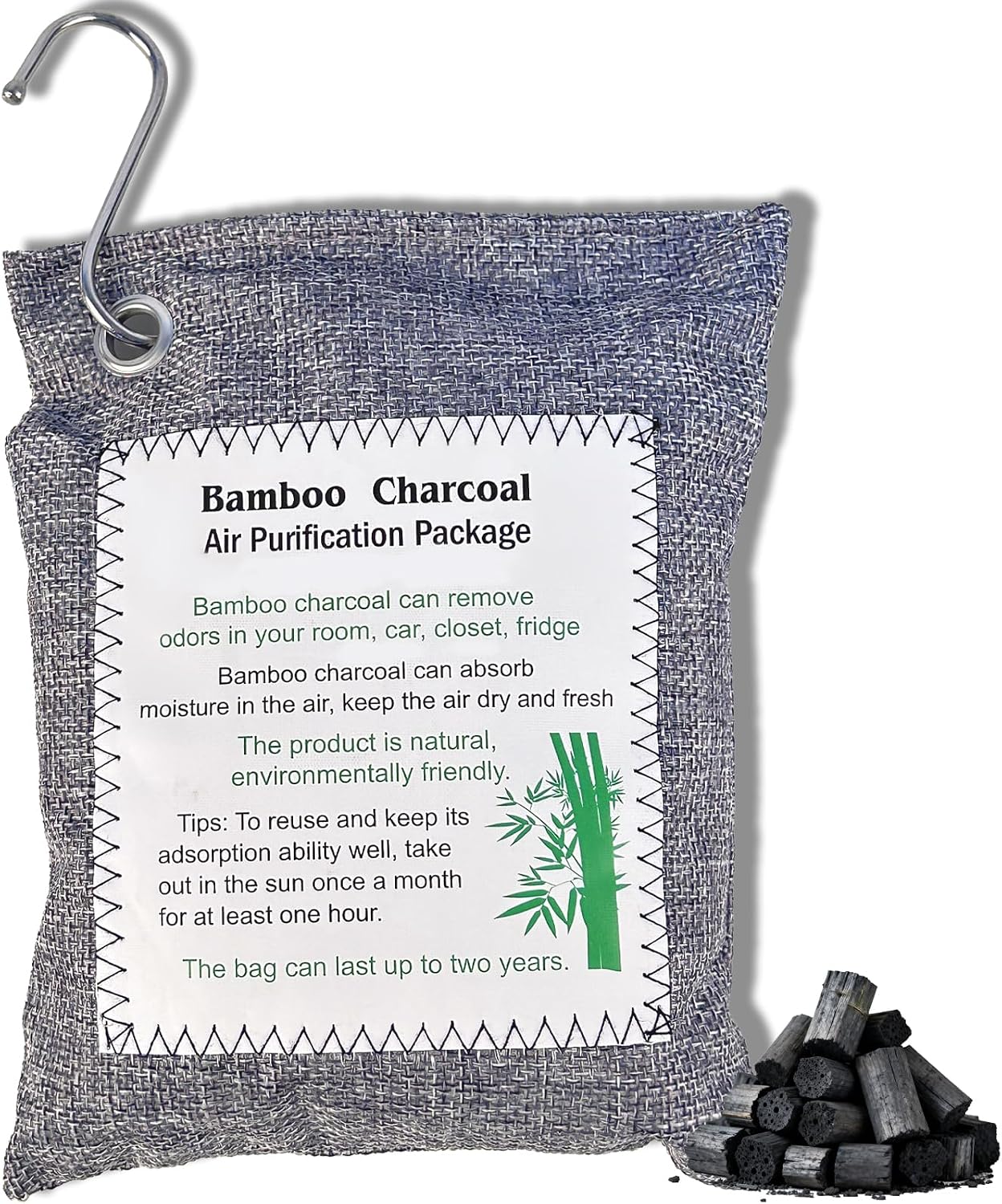 Bamboo Charcoal Air Purifying Bag, Activated Charcoal Odor Absorber Moisture Absorber Car Fresheners Odor Eliminator for Home Car Closet Refrigerator Shoe Smell Remover Gym Bag Deodorizer, Green
