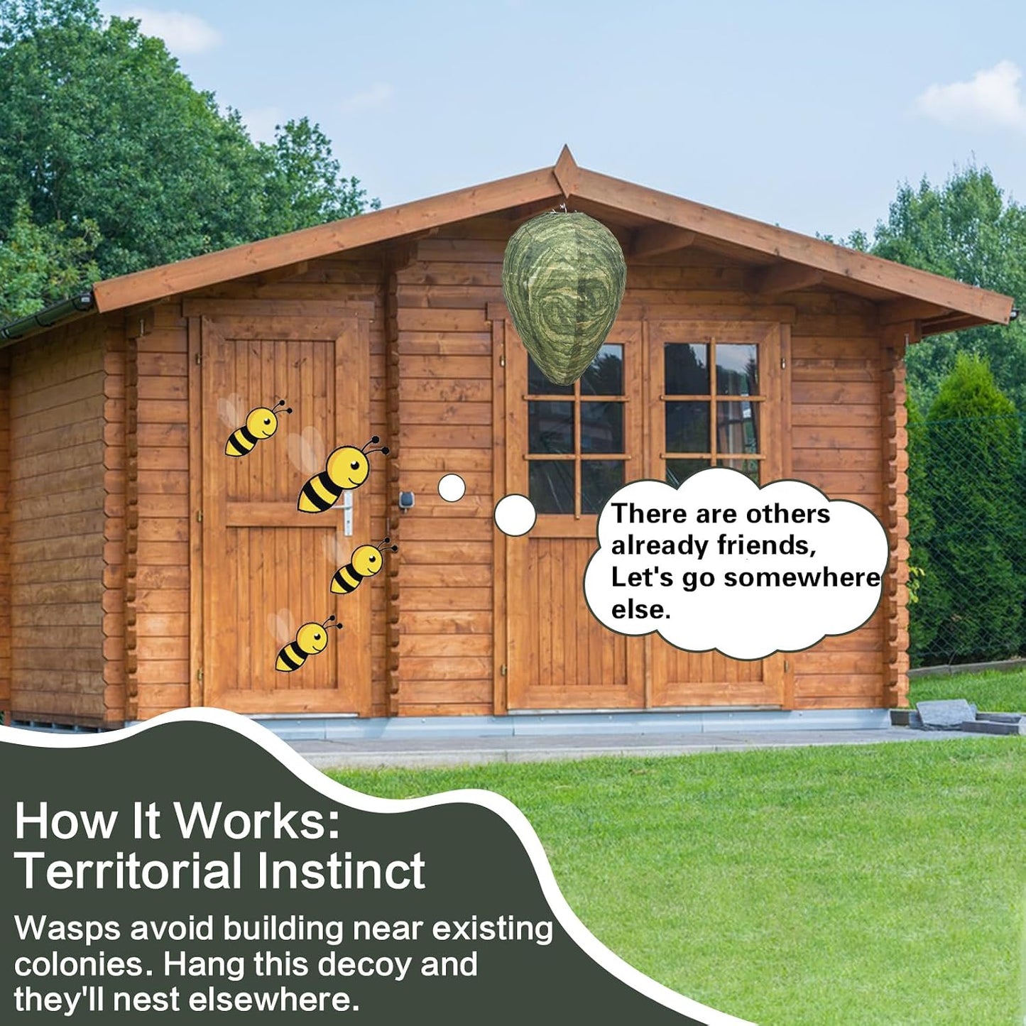 Fake Wasp Nest 4 Pack, Upgraded Waterproof Wasp Nest Decoy Outdoor Hanging, Realistic Artificial Hornet Nests with Stainless Steel Frame for Patio, Porch, Garden, Backyard, Under Eaves