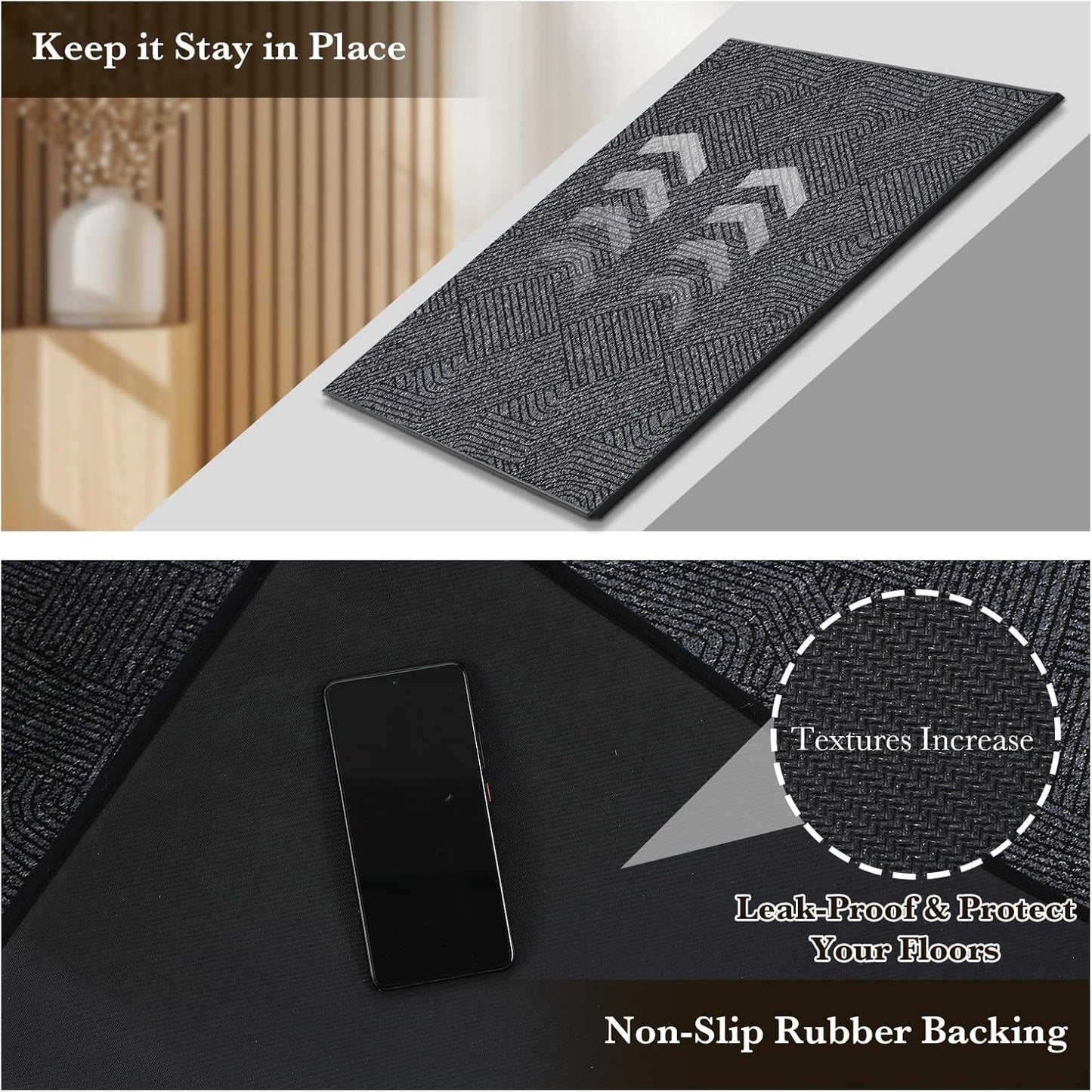 Indoor Door Mat 17"x30", Low-Profile Thin Welcome Front Door Mat Indoor Entrance, Non Slip Rubber Backing Inside Doormat Washable Entryway Dirt Resistant & Absorbent Entry Mat, Light-Brown