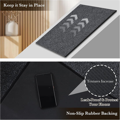 Indoor Door Mat 17"x30", Low-Profile Thin Welcome Front Door Mat Indoor Entrance, Non Slip Rubber Backing Inside Doormat Washable Entryway Dirt Resistant & Absorbent Entry Mat, Light-Brown